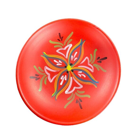 VTG Norway Folk Art Wooden Dish Plate Hand Painted Sogndal Red Floral Round Dish - Picture 1 of 12